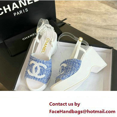 Chanel Tweed  &  Patent Calfskin Sandals G45555 Blue 2024